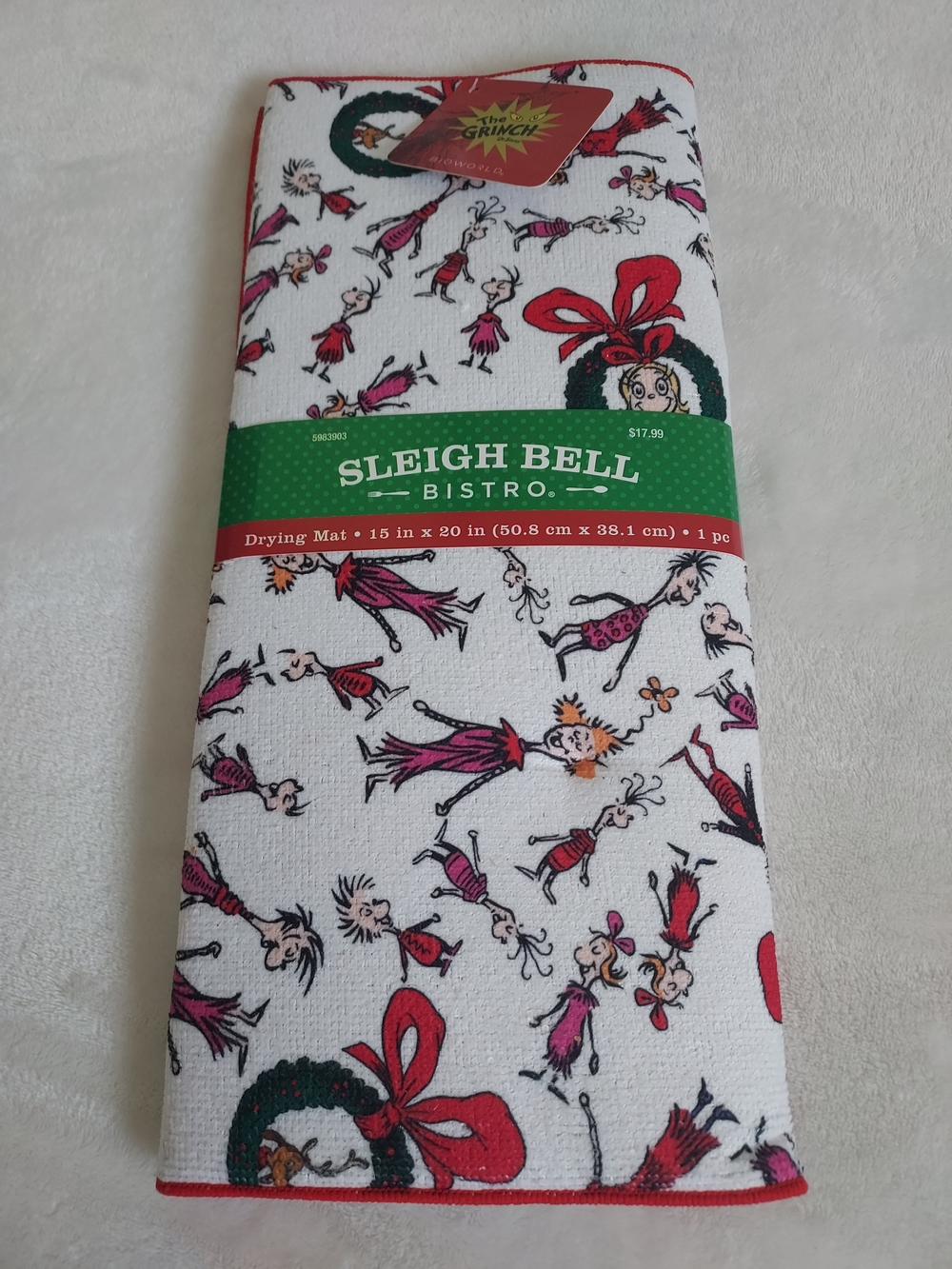 The Grinch Sleigh Bell Bistro Drying Mat Cindy Lou Who Whoville Holiday Xmas